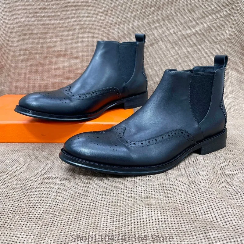 High Top Cowhide Brogue Carved Men Chelsea Boots Autumn Winter Business Casual Leather Boots Male Work Shoes Genuine Leather
High Top Cowhide Brogue Carved Men Chelsea Boots Autumn Winter Business Casual Leather Boots Male Work Shoes Genuine Leather