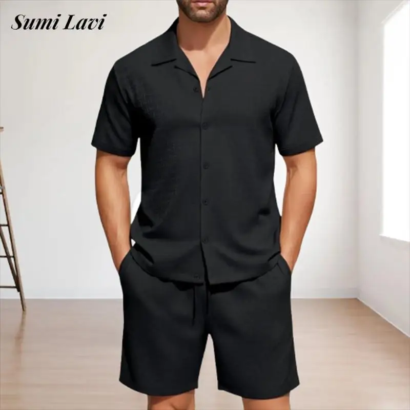 Stylish Textured Shirts Two Pieces Sets Summer Men Fashion Solid Color Short Sleeve Shirt And Shorts Mens Outfits Casual Suits
Stylish Textured Shirts Two Pieces Sets Summer Men Fashion Solid Color Short Sleeve Shirt And Shorts Mens Outfits Casual Suits