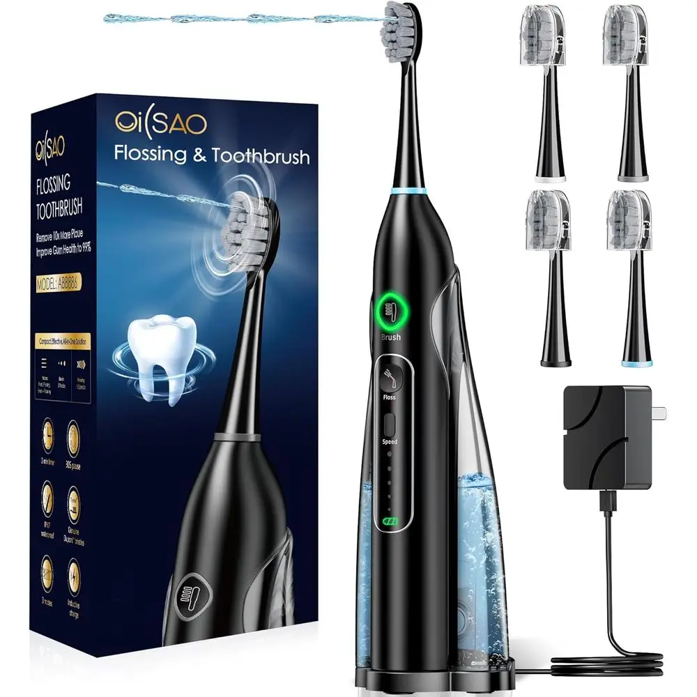 3-in-1 Electric Toothbrush with 3 Modes & 5 Speeds, 4 Brush Heads, Portable for Adult Teeth Cleaning and Plaque Removal, Black
3-in-1 Electric Toothbrush with 3 Modes & 5 Speeds, 4 Brush Heads, Portable for Adult Teeth Cleaning and Plaque Removal, Black