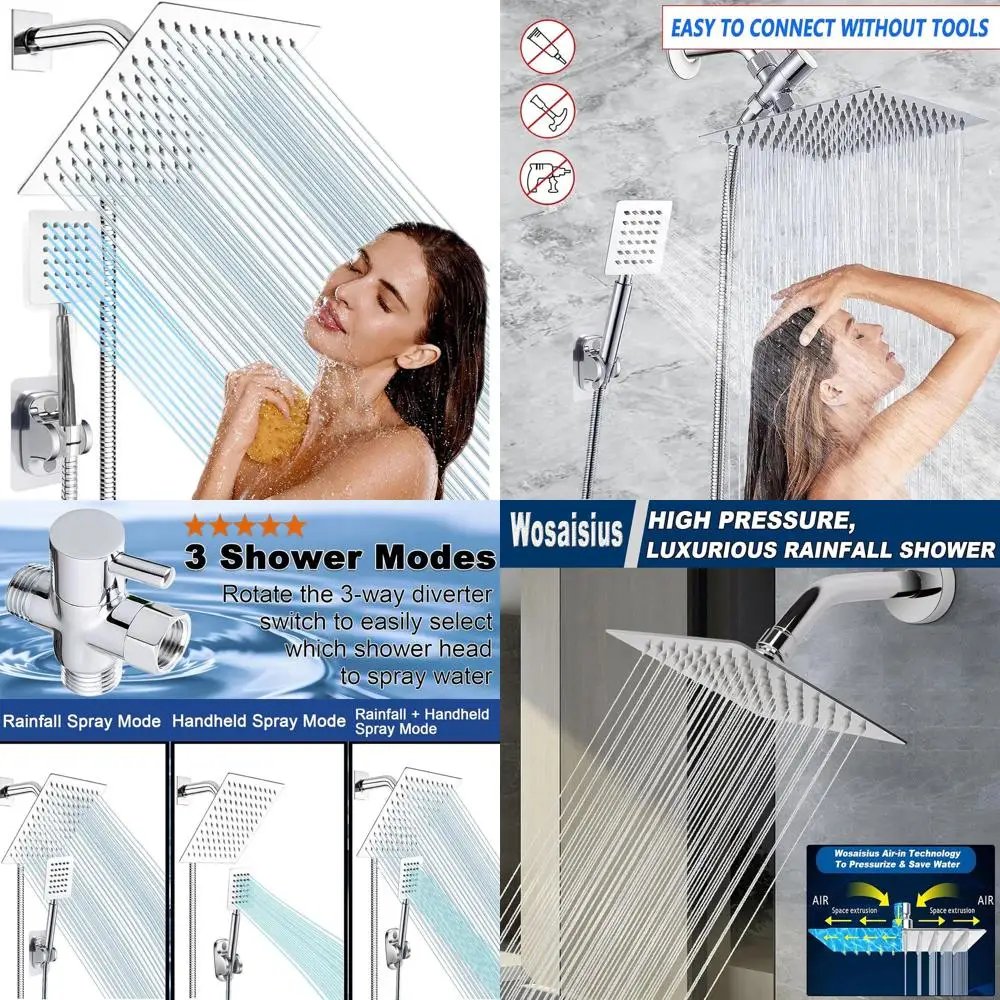 All-Metal Dual Shower Combo: 8 Rainfall Head, High-Pressure Square Head, 78 Stainless Hose, 3-Way Diverter, Chrome
All-Metal Dual Shower Combo: 8 Rainfall Head, High-Pressure Square Head, 78 Stainless Hose, 3-Way Diverter, Chrome