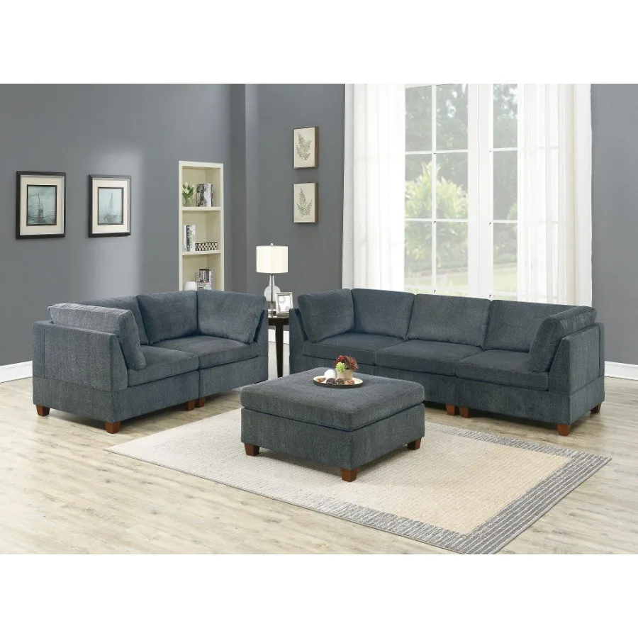 Living Room Furniture Grey Chenille Modular Sofa Set 6pc Set Sofa Loveseat Modern Couch 4x Corner Wedge 1x Armless Chairs and 1 
Living Room Furniture Grey Chenille Modular Sofa Set 6pc Set Sofa Loveseat Modern Couch 4x Corner Wedge 1x Armless Chairs and 1