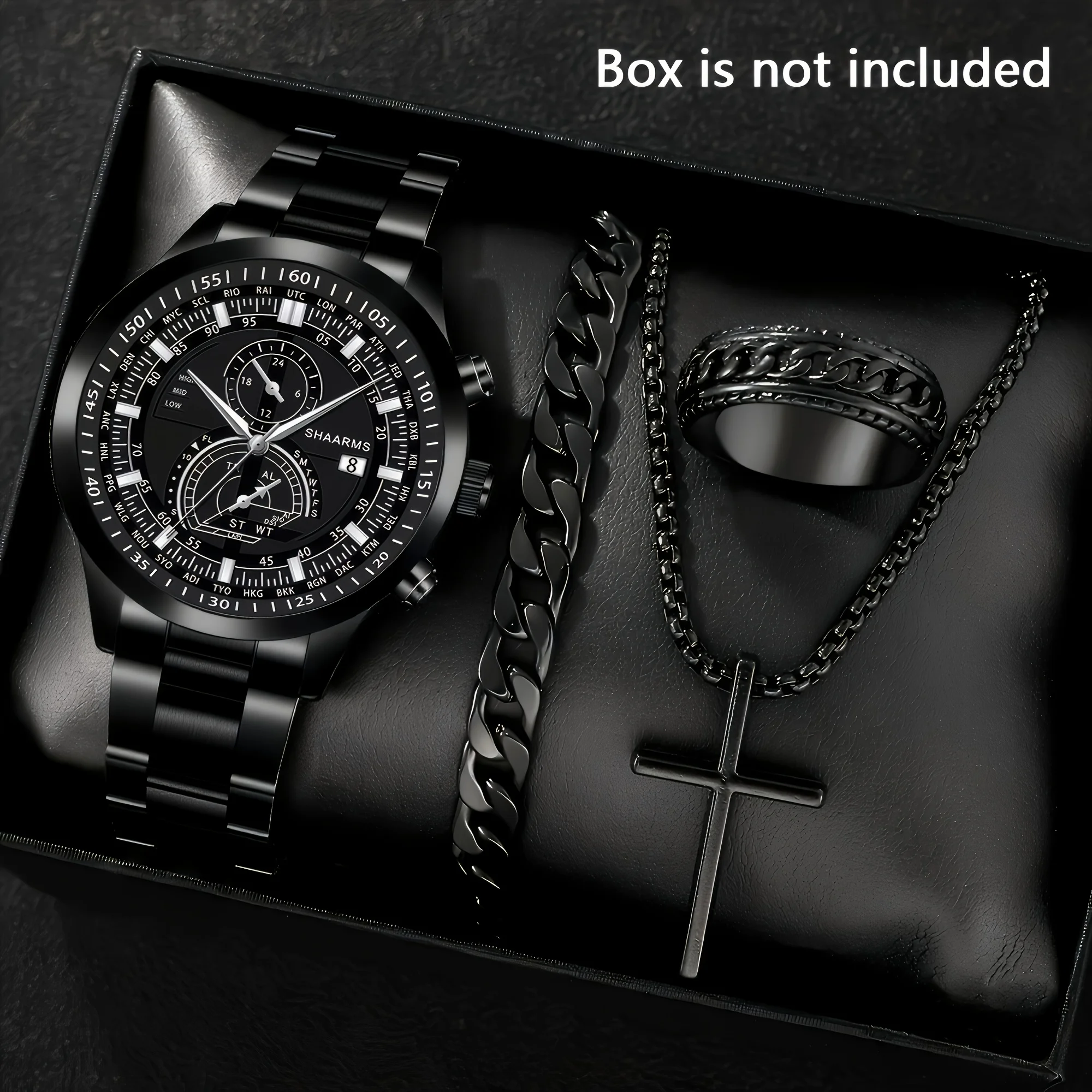 4pcs/set-Men's watch and jewelry set with necklace, bracelet, and ring, suitable for various occasions, the ideal gift for men!
4pcs/set-Men's watch and jewelry set with necklace, bracelet, and ring, suitable for various occasions, the ideal gift for men!