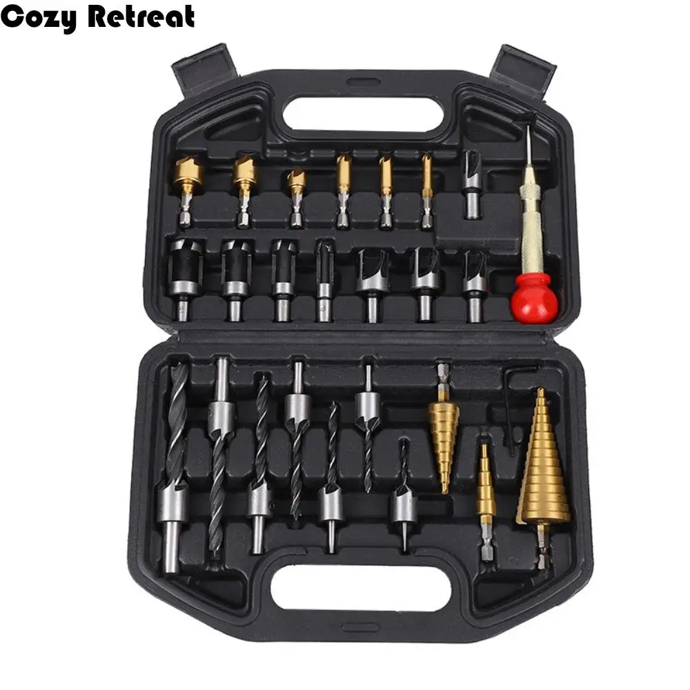 26Pcs Three-point Step Drill Bit Set Multi-Size Drilling Punch Positioner Countersunk Wood Plug Efficient Chamfer
26Pcs Three-point Step Drill Bit Set Multi-Size Drilling Punch Positioner Countersunk Wood Plug Efficient Chamfer