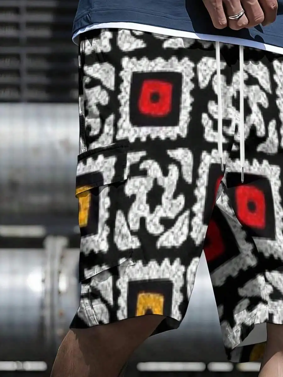 Mens Woven Cargo Shorts Black White Pattern Color Block Print Summer Streetwear
Mens Woven Cargo Shorts Black White Pattern Color Block Print Summer Streetwear