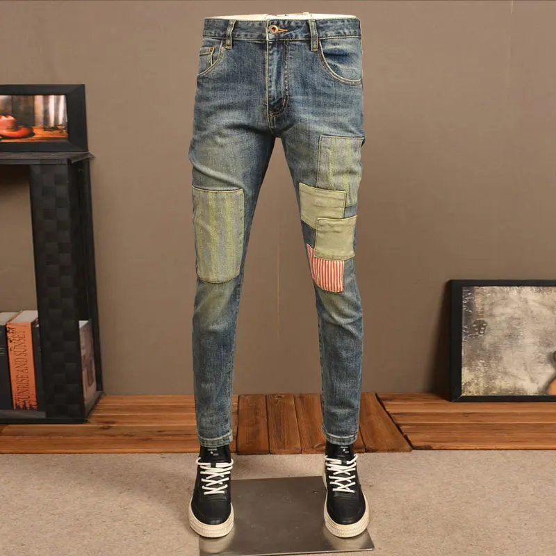 Fashionable new men's jeans, washed with water, nostalgic stretch slim fit jeans, retro blue designer retro pants, hombre
Fashionable new men's jeans, washed with water, nostalgic stretch slim fit jeans, retro blue designer retro pants, hombre