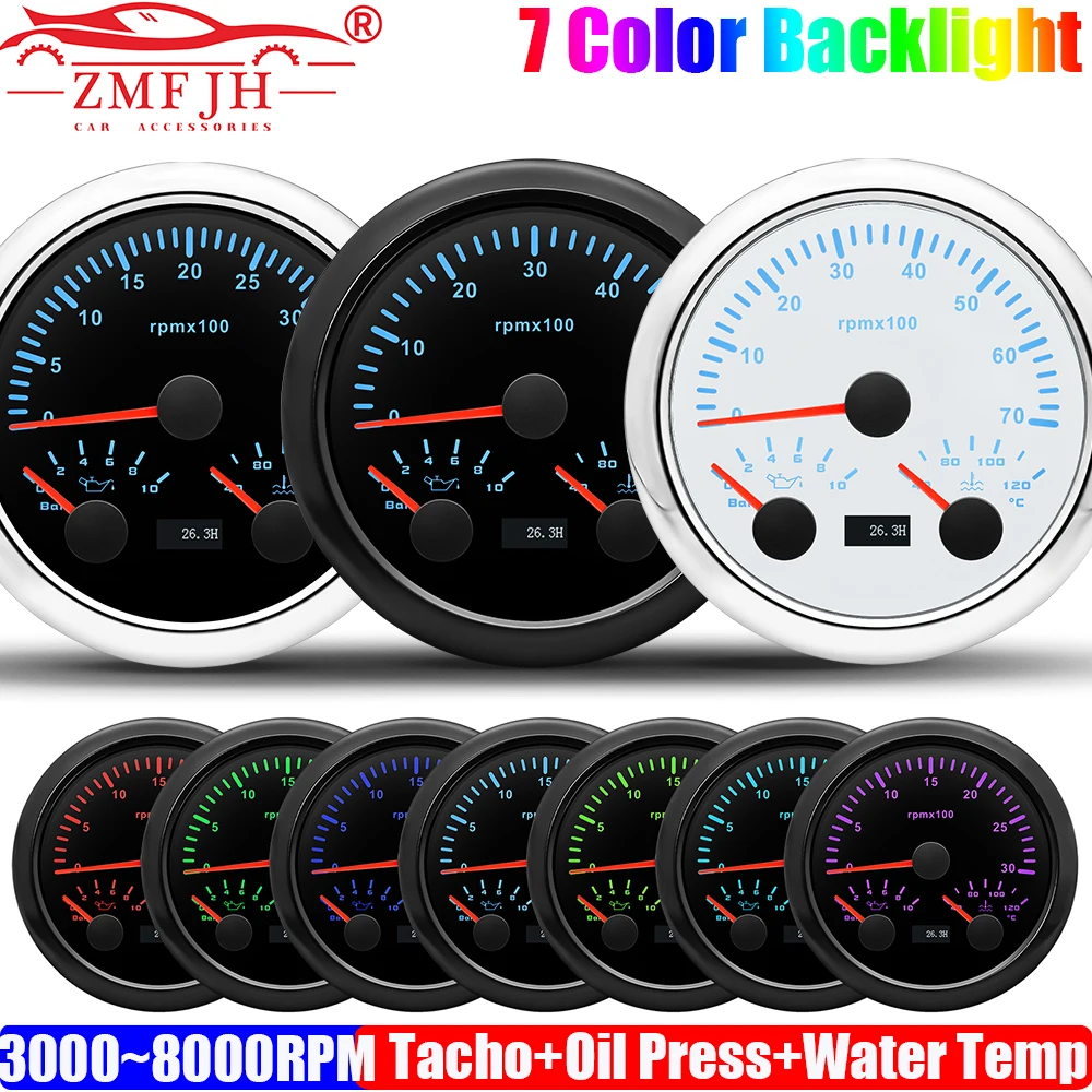 ZMFJH 3000RPM,4000RPM,6000RPM,7000RPM,8000RPM Tachometer+Oil Pressure+Water Temp Gauge 7Color LED 85MM Gauge Car Boat MultiMeter
ZMFJH 3000RPM,4000RPM,6000RPM,7000RPM,8000RPM Tachometer+Oil Pressure+Water Temp Gauge 7Color LED 85MM Gauge Car Boat MultiMeter