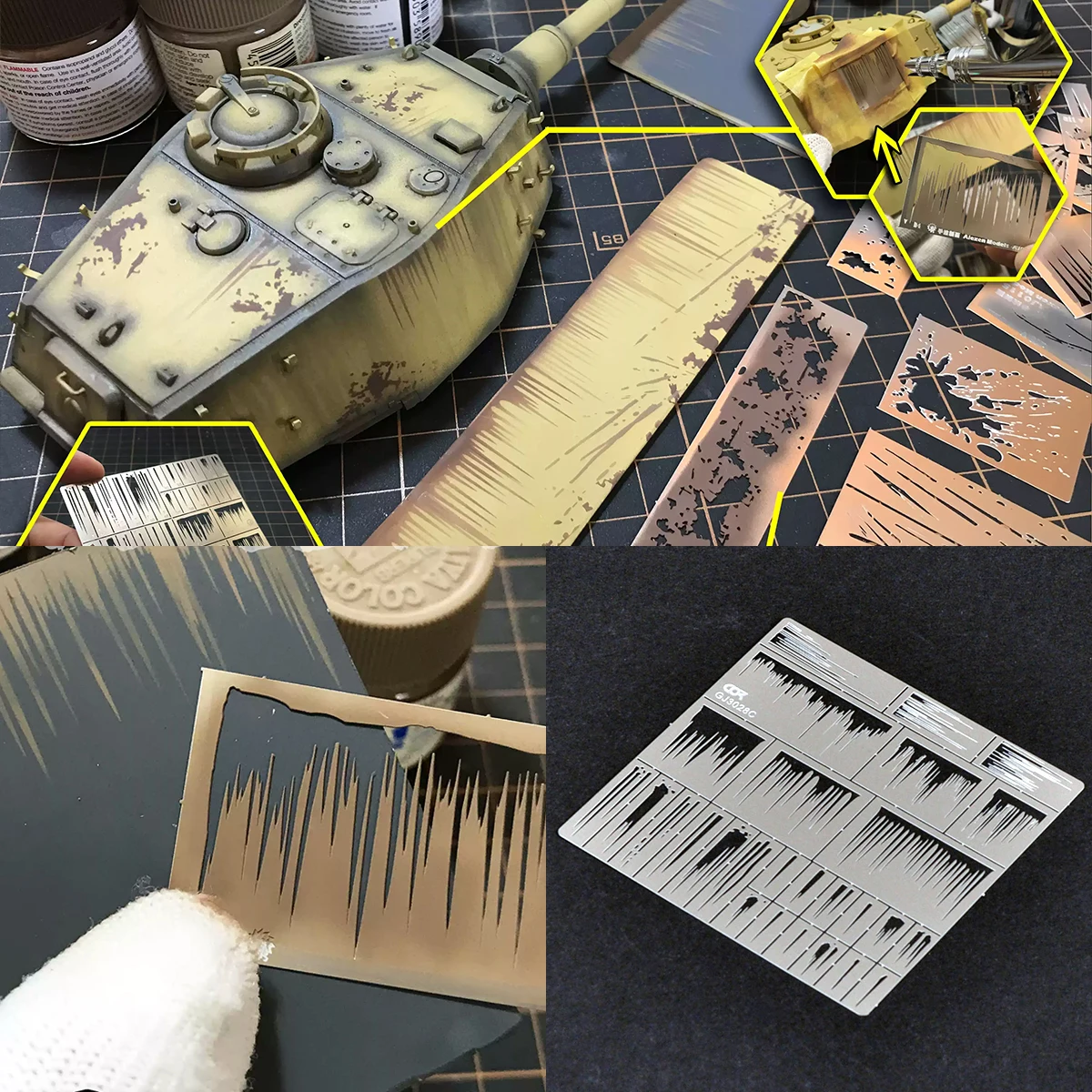 Scale model kit painting tools Reusable metal Hollow airbrush stencil Spray mask Rain streaks marks Water stains Multi-scale
Scale model kit painting tools Reusable metal Hollow airbrush stencil Spray mask Rain streaks marks Water stains Multi-scale