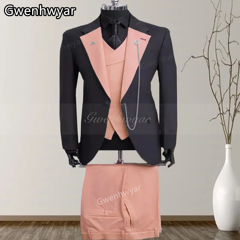 Gwenhwyar 2025 New Rose Pink Lapel Pocket Men's Suit Black Wedding Bridegroom's Suit Single Breasted Dress Homme 3 Piece Suit
Gwenhwyar 2025 New Rose Pink Lapel Pocket Men's Suit Black Wedding Bridegroom's Suit Single Breasted Dress Homme 3 Piece Suit