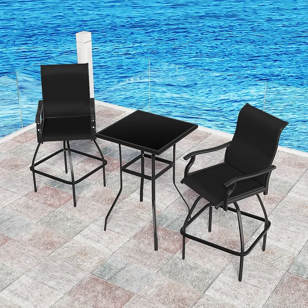 Patio Bar Set 2pcs Swivel Bar Stools Outdoor Bistro Textilene Furniture Stability AllWeather Set 3, Black Padded
Patio Bar Set 2pcs Swivel Bar Stools Outdoor Bistro Textilene Furniture Stability AllWeather Set 3, Black Padded