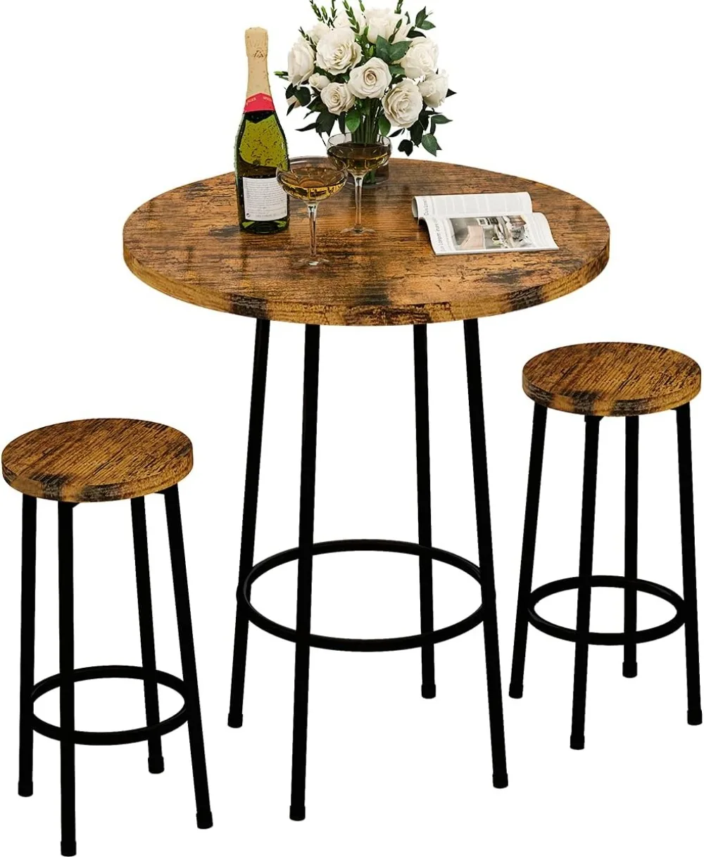 Modern 3-Piece Pub Dining Set with Round Bar Table and Stools, Rustic Brown for Kitchen or Living Room
Modern 3-Piece Pub Dining Set with Round Bar Table and Stools, Rustic Brown for Kitchen or Living Room