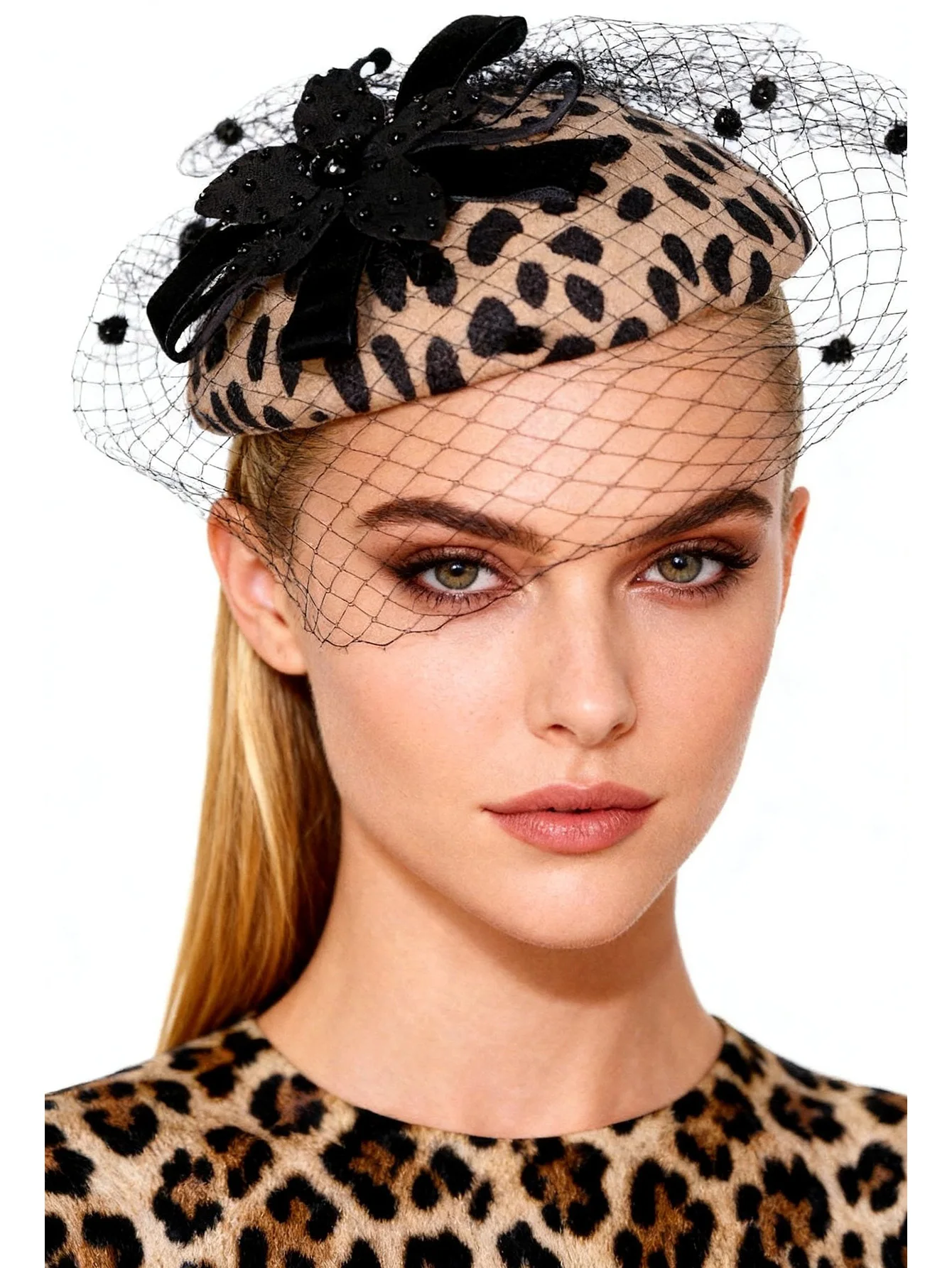 Black Leopard Wool Felt Fascinator Hat for Women Elegant Wedding Formal Tea Party Church Cocktail Hat with Veil Flower Bead Deco
Black Leopard Wool Felt Fascinator Hat for Women Elegant Wedding Formal Tea Party Church Cocktail Hat with Veil Flower Bead Deco