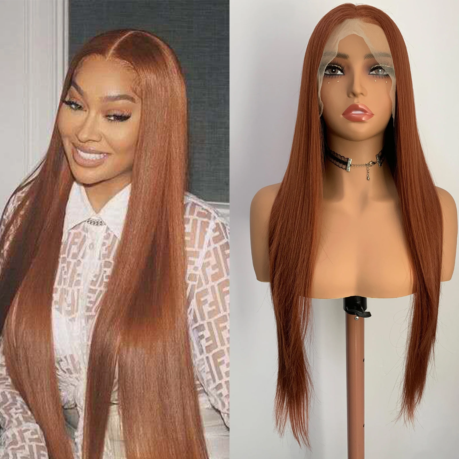 WIF Copper Brown Synthetic Wig Women Daily Use Natural Hairline 13 x 4 Lace Front Wig Long Straight Free Part Hair
WIF Copper Brown Synthetic Wig Women Daily Use Natural Hairline 13 x 4 Lace Front Wig Long Straight Free Part Hair