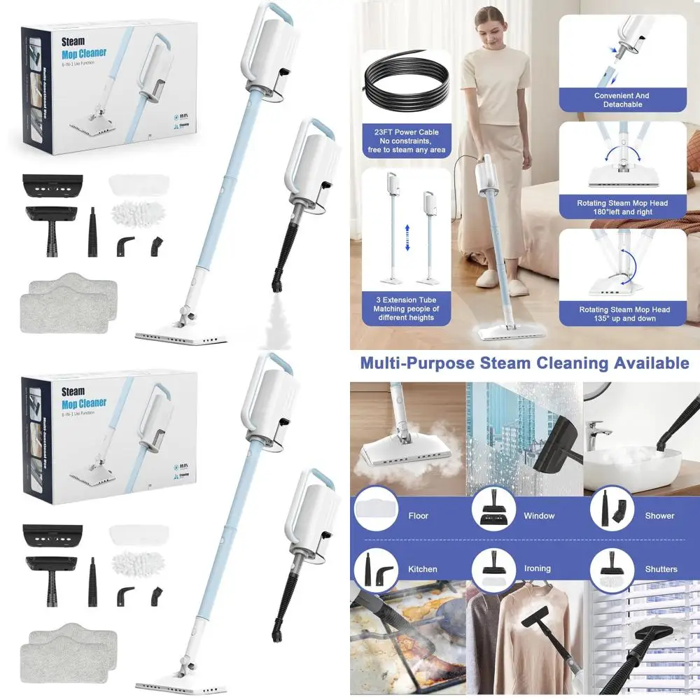 All-in-One 1200W Rotating Steam Cleaner with 400ml Tank for Hardwood, Laminate, and Tile Floors in Sunny Blue
All-in-One 1200W Rotating Steam Cleaner with 400ml Tank for Hardwood, Laminate, and Tile Floors in Sunny Blue