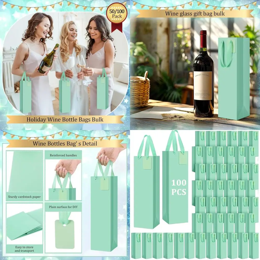 100-Count Bulk Wine Gift Bags, 3.9x3.5x13.8 Inches, Durable Paper with Handles for Various Occasions
100-Count Bulk Wine Gift Bags, 3.9x3.5x13.8 Inches, Durable Paper with Handles for Various Occasions