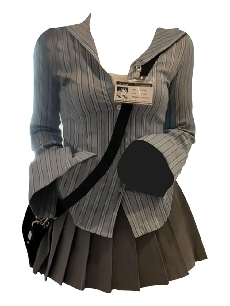 American Striped Slim Fit Long Sleeve Shirts Women+ High Waist Ruched A-line Skirts 2025 Early Autumn New Two Piece Sets
American Striped Slim Fit Long Sleeve Shirts Women+ High Waist Ruched A-line Skirts 2025 Early Autumn New Two Piece Sets