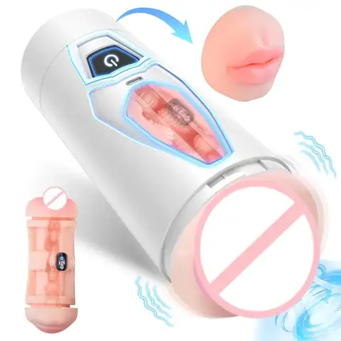 Automatic Male Mastubator Cup Double Headed Penis Blowjob Vibration Channels Realistic Vaginia Pocket Pussy Sex Toys for Man