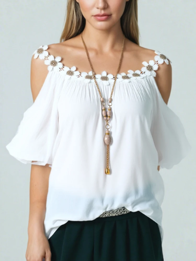 Модная женская блузка с кружевным цветком 2024, повседневная свободная рубашка с коротким рукавом, милая наклейка, украшение, топ, летняя женская одежда 24933
Модная женская блузка с кружевным цветком 2024, повседневная свободная рубашка с коротким рукавом, милая наклейка, украшение, топ, летняя женская одежда 24933