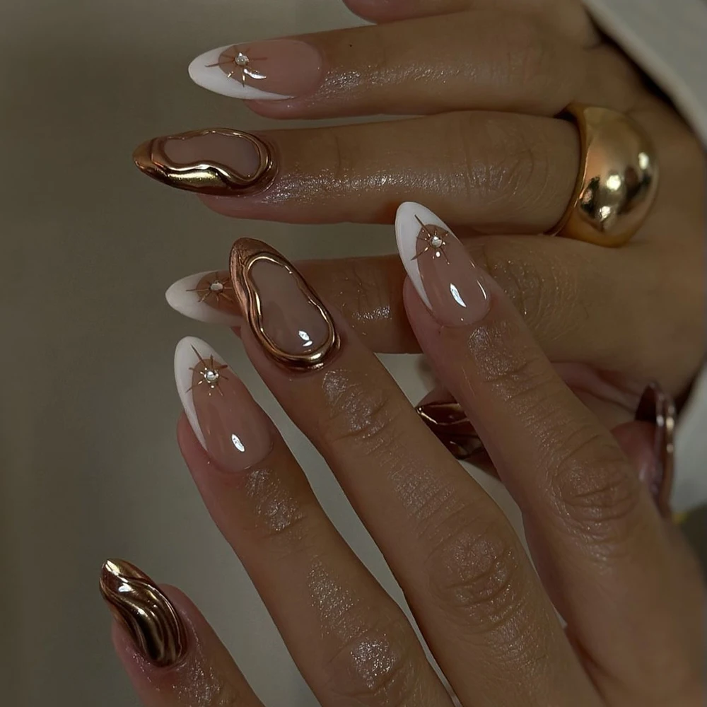 10Pcs Handmade French Short Almond Gold Press On Nails Art Magic Mirror Pink Gold Light Simple Exquisite Fake Nail Party Sticker
10Pcs Handmade French Short Almond Gold Press On Nails Art Magic Mirror Pink Gold Light Simple Exquisite Fake Nail Party Sticker