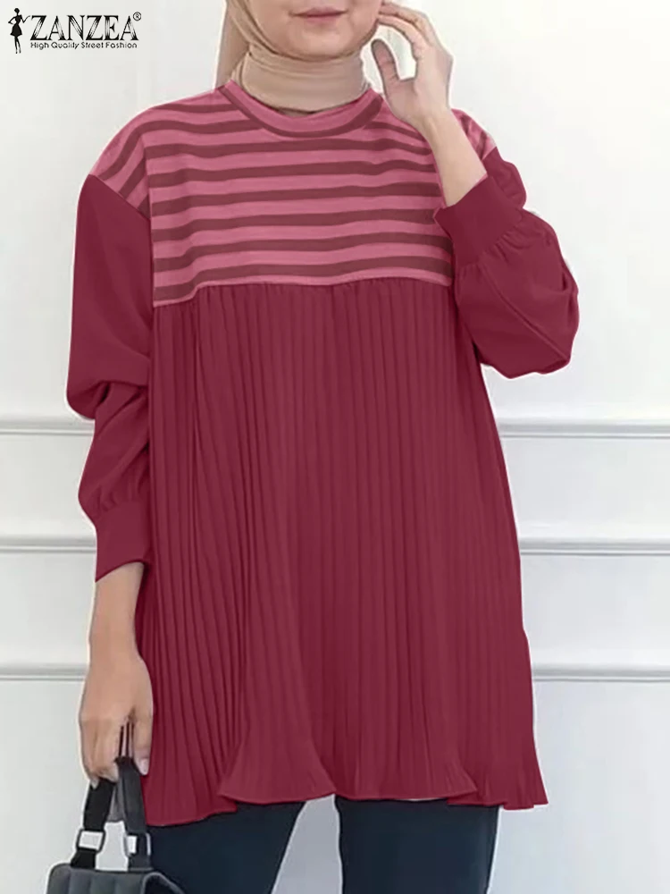 ZANZEA Modest Fashion Women's Eid T-shirts Striped Patchwork Loose Long Sleeve Muslim Blouses Hijab O-Neck Casual Pleated Tops
ZANZEA Modest Fashion Women's Eid T-shirts Striped Patchwork Loose Long Sleeve Muslim Blouses Hijab O-Neck Casual Pleated Tops