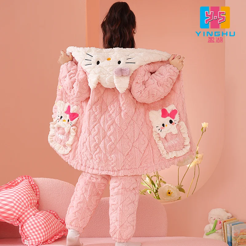 2Pcs Girls Winter Coral Velvet Pajamas Hello Kitty Sanrio Children's Three-Layer Quilted Thickened Girl Cartoon Home Clothes Set
2Pcs Girls Winter Coral Velvet Pajamas Hello Kitty Sanrio Children's Three-Layer Quilted Thickened Girl Cartoon Home Clothes Set
