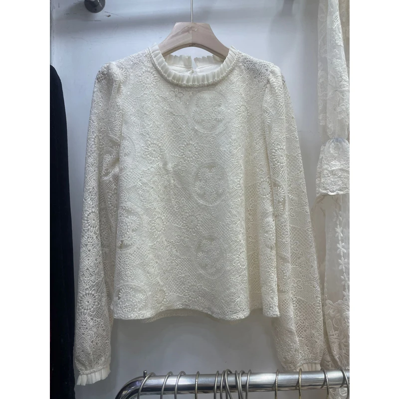 Elegant Long Sleeve Women's Shirt Collar Lace Embroidery Stand up Collar Pearl Embellished Base Top Korean Style Breathable
Elegant Long Sleeve Women's Shirt Collar Lace Embroidery Stand up Collar Pearl Embellished Base Top Korean Style Breathable