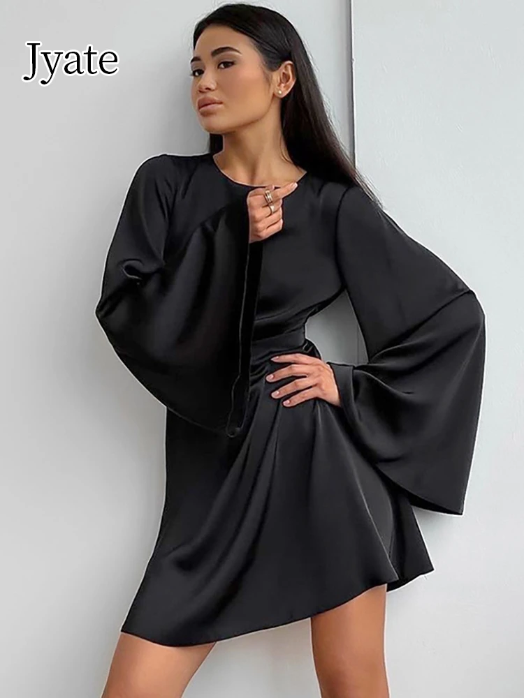 Jyate Solid Satin Womens Dresses Elegant Flare Sleeve High Waist Mini Dress Fashion Retro A-line Dress For Women Woman Clothing
Jyate Solid Satin Womens Dresses Elegant Flare Sleeve High Waist Mini Dress Fashion Retro A-line Dress For Women Woman Clothing