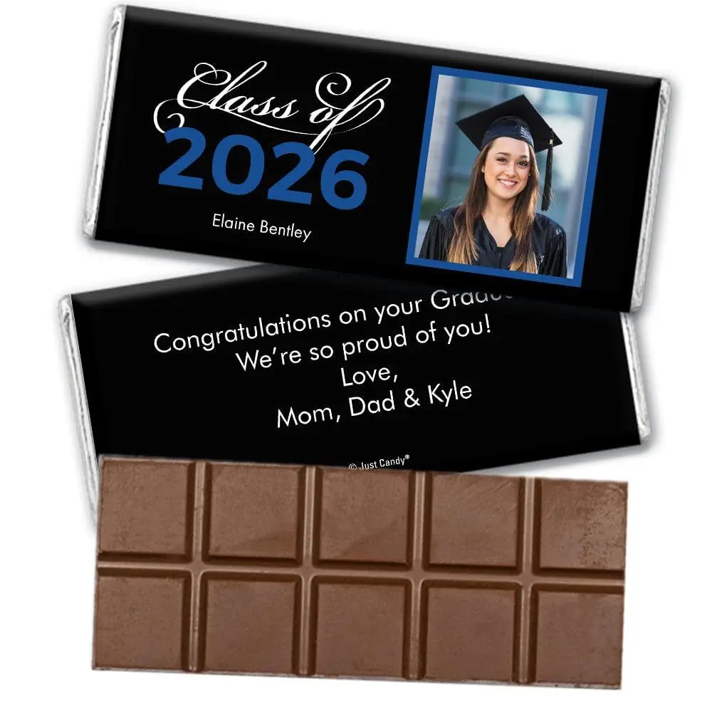 Customizable Graduation 2026 Chocolate Bars for Class Party Favors, Table Decor, Dessert Tables - Blue
Customizable Graduation 2026 Chocolate Bars for Class Party Favors, Table Decor, Dessert Tables - Blue