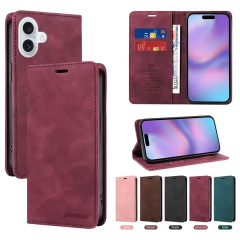 RFID Blocking Magnetic Wallet Case for IPhone 17 Air 16 15 14 13 12 Mini 11 Pro X XS XR Max 8 7 6 Plus Book Flip Cover Business