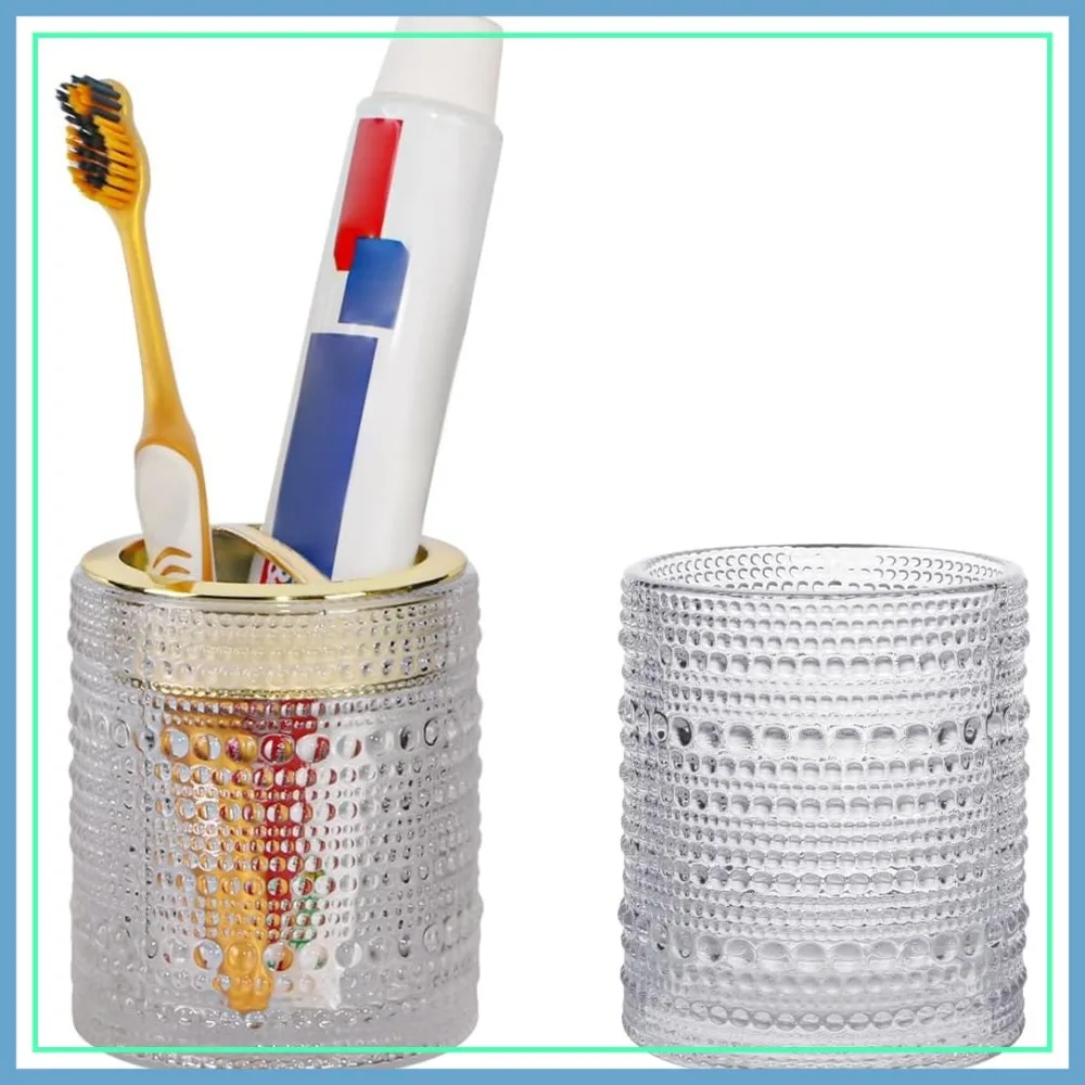 Clear Toothbrush Holders, 2pcs Glass Tumbler Set, 10oz Gold Bathroom Cup Organizer for Brushes & Razor
Clear Toothbrush Holders, 2pcs Glass Tumbler Set, 10oz Gold Bathroom Cup Organizer for Brushes & Razor