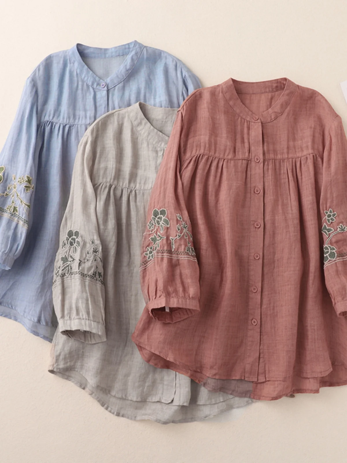 Spring Cotton Linen Shirt Women Heavy Embroidery Loose Slimming Belly Covering Seven-Quarter Sleeve Top Button-down Style
Spring Cotton Linen Shirt Women Heavy Embroidery Loose Slimming Belly Covering Seven-Quarter Sleeve Top Button-down Style
