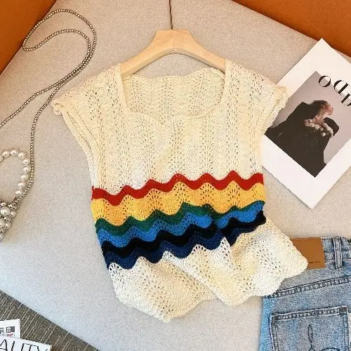Rainbow Stripe Square Neck Hollow Knitted Tank Top for Women's 2023 Summer New Resort Style Sleeveless Tank Top
Rainbow Stripe Square Neck Hollow Knitted Tank Top for Women's 2023 Summer New Resort Style Sleeveless Tank Top