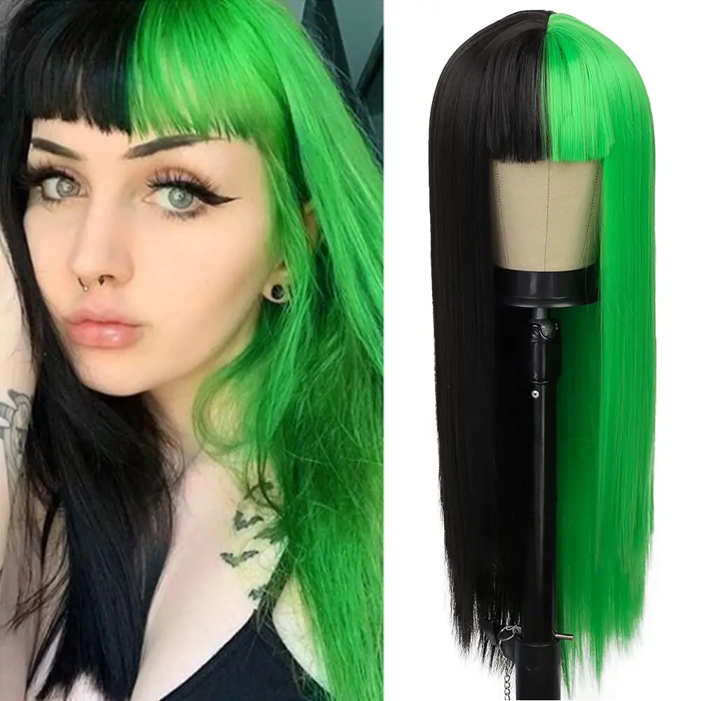 22inch Synthetic Wigs, Black with Green, Yin-Yang Symmetrical Hairstyle, Suitable for Festival Use
22inch Synthetic Wigs, Black with Green, Yin-Yang Symmetrical Hairstyle, Suitable for Festival Use
