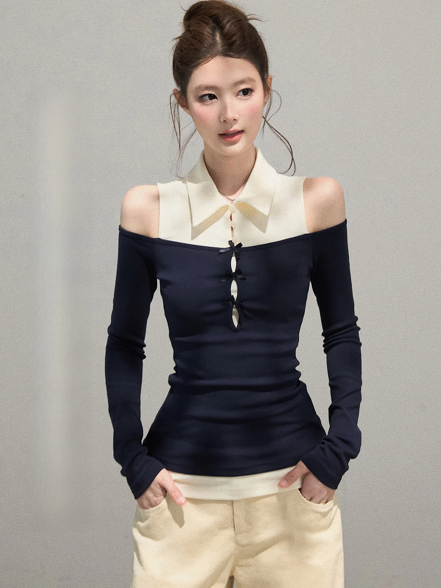 Shoulder Bared Long Sleeve T Shirt Women's Spring Slim Fit Design Casual Style Versatile Top Exquisite Tailoring Chinese Brand
Shoulder Bared Long Sleeve T Shirt Women's Spring Slim Fit Design Casual Style Versatile Top Exquisite Tailoring Chinese Brand