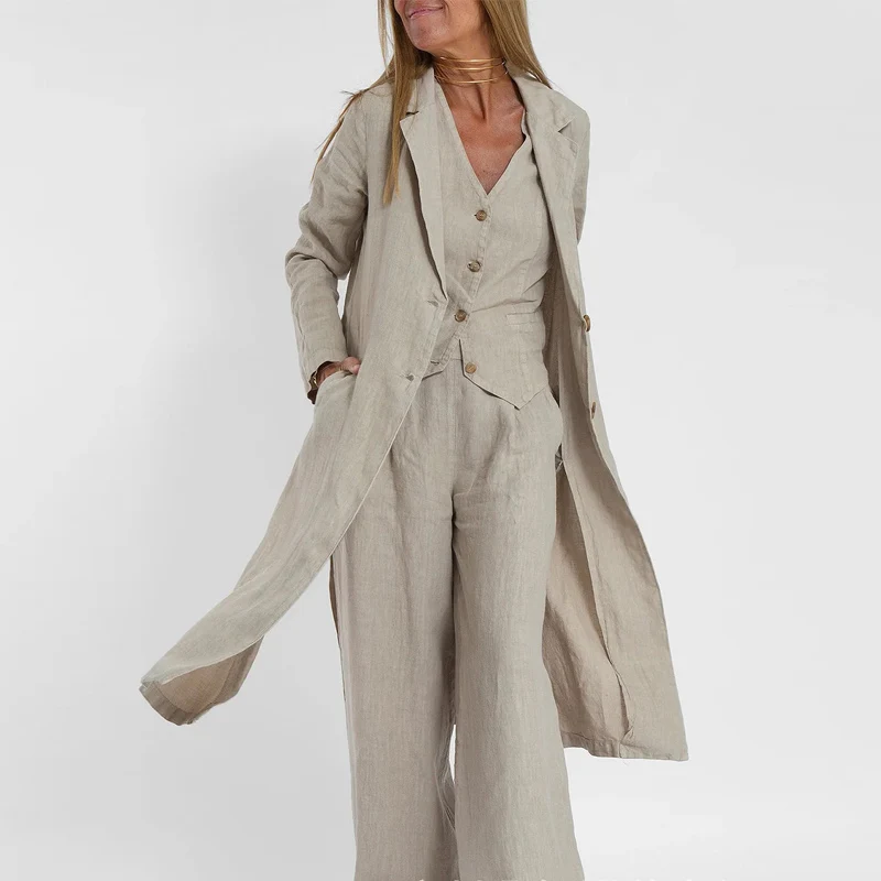 Fashionable Vest Tops + Long Pants Patchwork Cotton Linen Casual Set Vintage Sleeveless Tank Outfits Women Suit With Blazer Coat
Fashionable Vest Tops + Long Pants Patchwork Cotton Linen Casual Set Vintage Sleeveless Tank Outfits Women Suit With Blazer Coat