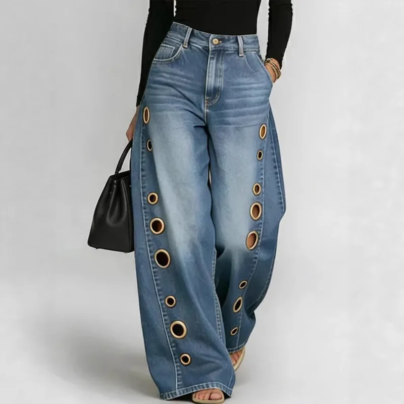European American Cross-border New Spring Summer Women's High Waist Metal Hole Design Casual Loose Jeans Temperament Commuting
European American Cross-border New Spring Summer Women's High Waist Metal Hole Design Casual Loose Jeans Temperament Commuting