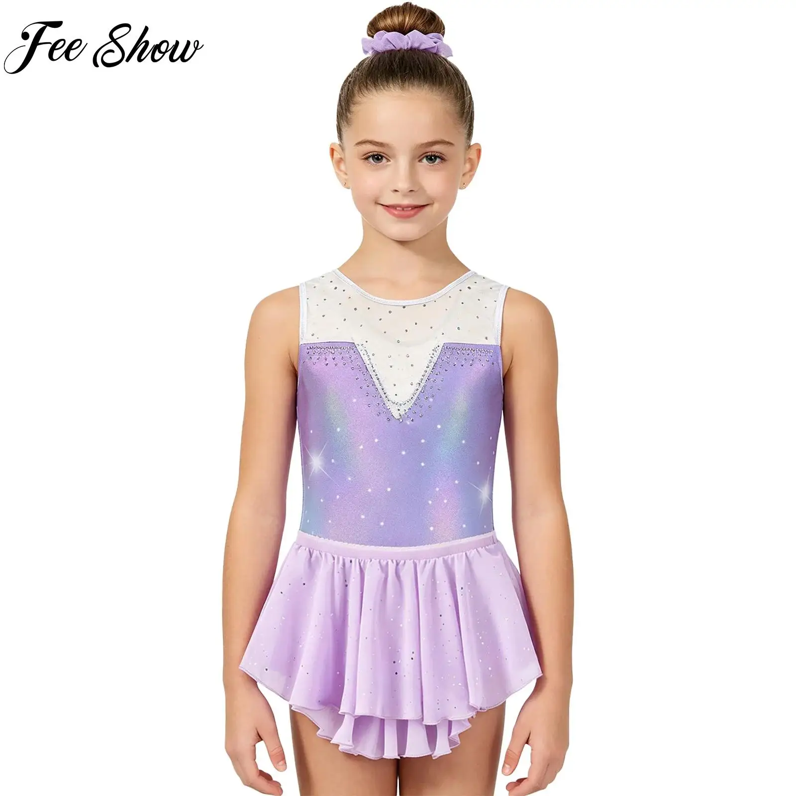Kids Girls Ballet Gymnastics Dance Costume Metallic Sleeveless Mesh Patchwork Shiny Rhinestones Leotard with Skirts And Hairband
Kids Girls Ballet Gymnastics Dance Costume Metallic Sleeveless Mesh Patchwork Shiny Rhinestones Leotard with Skirts And Hairband