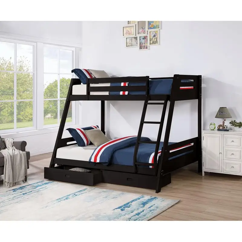 Transitional Black Bunk Bed with Underbed Drawers and Angled Ladder
Transitional Black Bunk Bed with Underbed Drawers and Angled Ladder