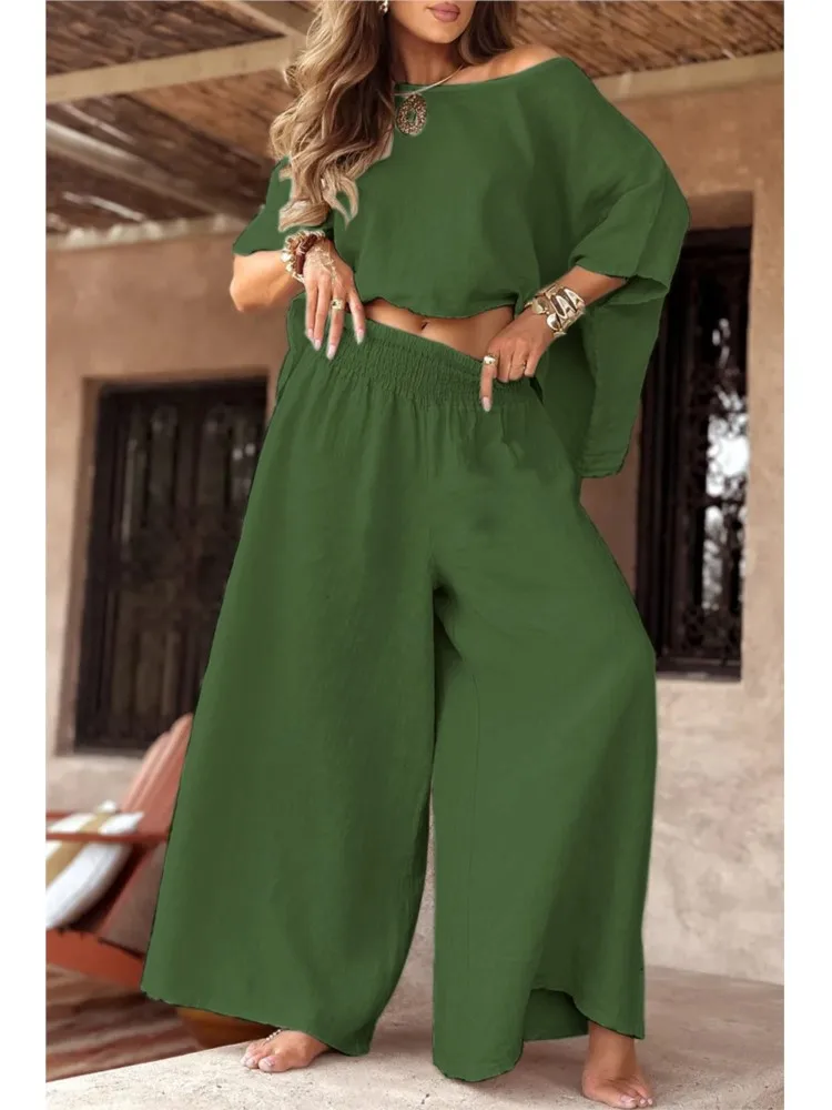 New Solid Color Casual Loose Round Neck Summer Women's Suit Fashionable Long-sleeved Top Large-size Trouser Legs Two-piece Set
New Solid Color Casual Loose Round Neck Summer Women's Suit Fashionable Long-sleeved Top Large-size Trouser Legs Two-piece Set