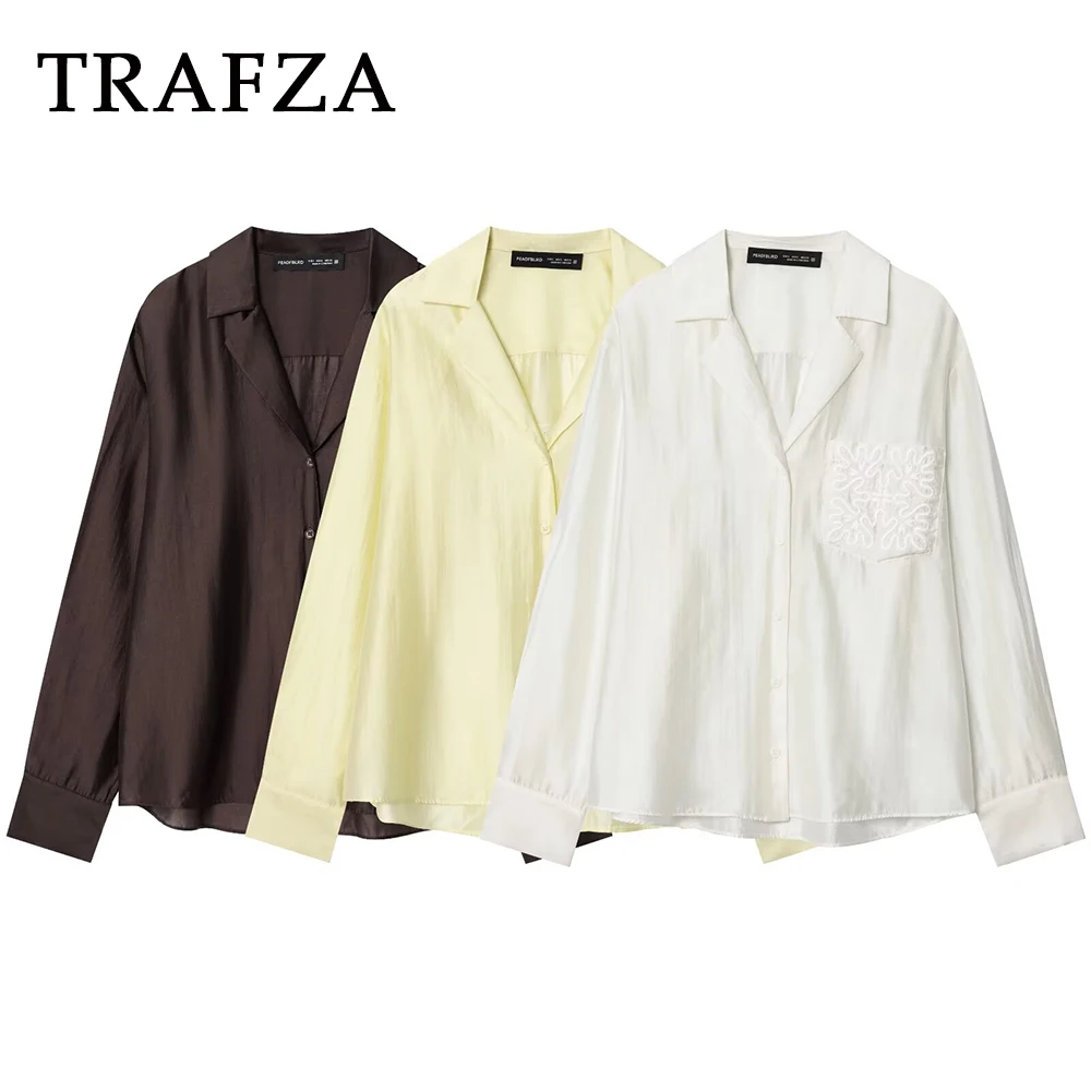 TRAFZA Vintage Chic Solid Autumn Woman Shirt Elegant Button Loose Teacher Blouse Fashion 2025 Embroidery Female Casual Shirts 
TRAFZA Vintage Chic Solid Autumn Woman Shirt Elegant Button Loose Teacher Blouse Fashion 2025 Embroidery Female Casual Shirts
