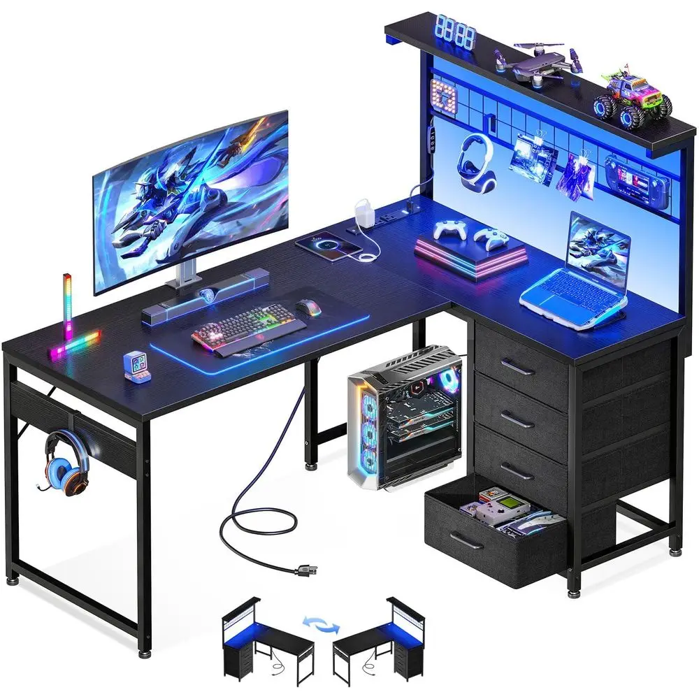 43 L Shaped Gaming Desk for Small Rooms, Compact Corner Computer Table with Shelf amp Hutch, 4 Drawers, Reversible Study Desk w
43 L Shaped Gaming Desk for Small Rooms, Compact Corner Computer Table with Shelf amp Hutch, 4 Drawers, Reversible Study Desk w