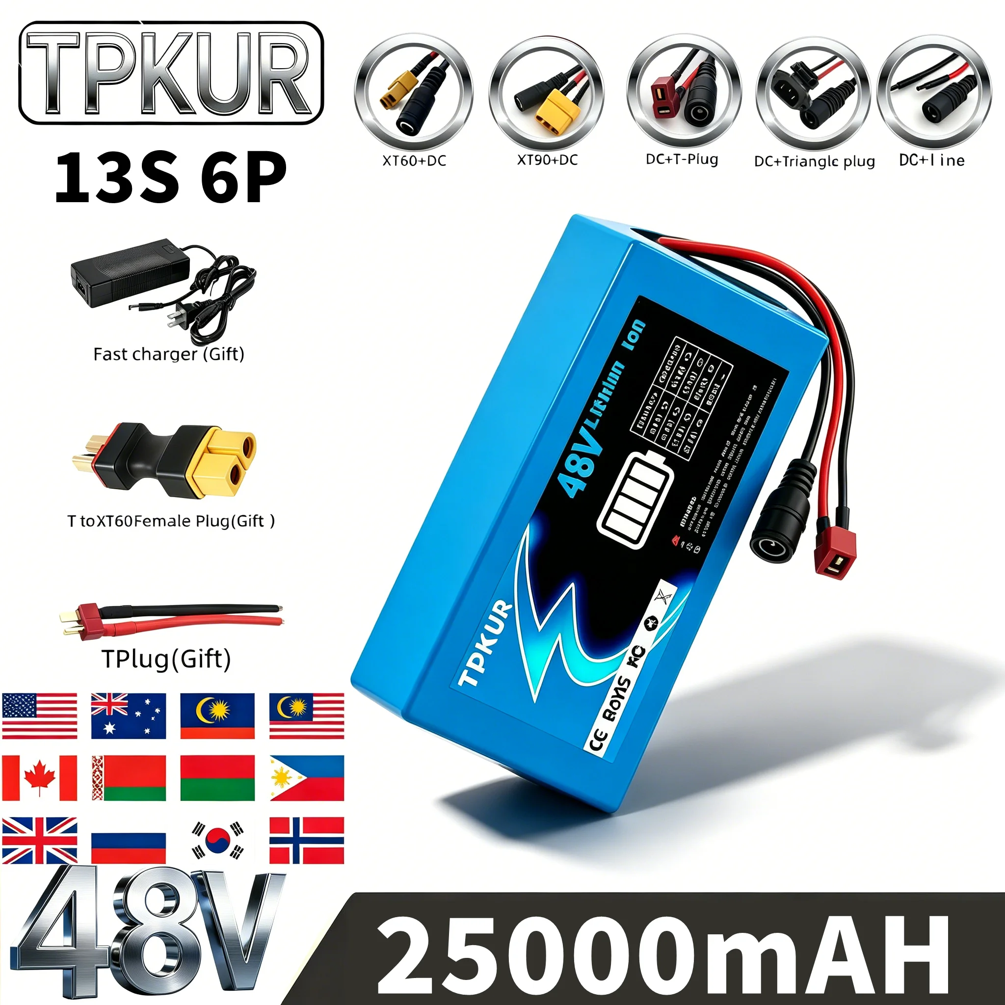 High-performance 48V 18650 lithium battery, 25000mAh, 13S 6P assembly. Compatible with 300W to 1500W Intelligent built-in BMS
High-performance 48V 18650 lithium battery, 25000mAh, 13S 6P assembly. Compatible with 300W to 1500W Intelligent built-in BMS