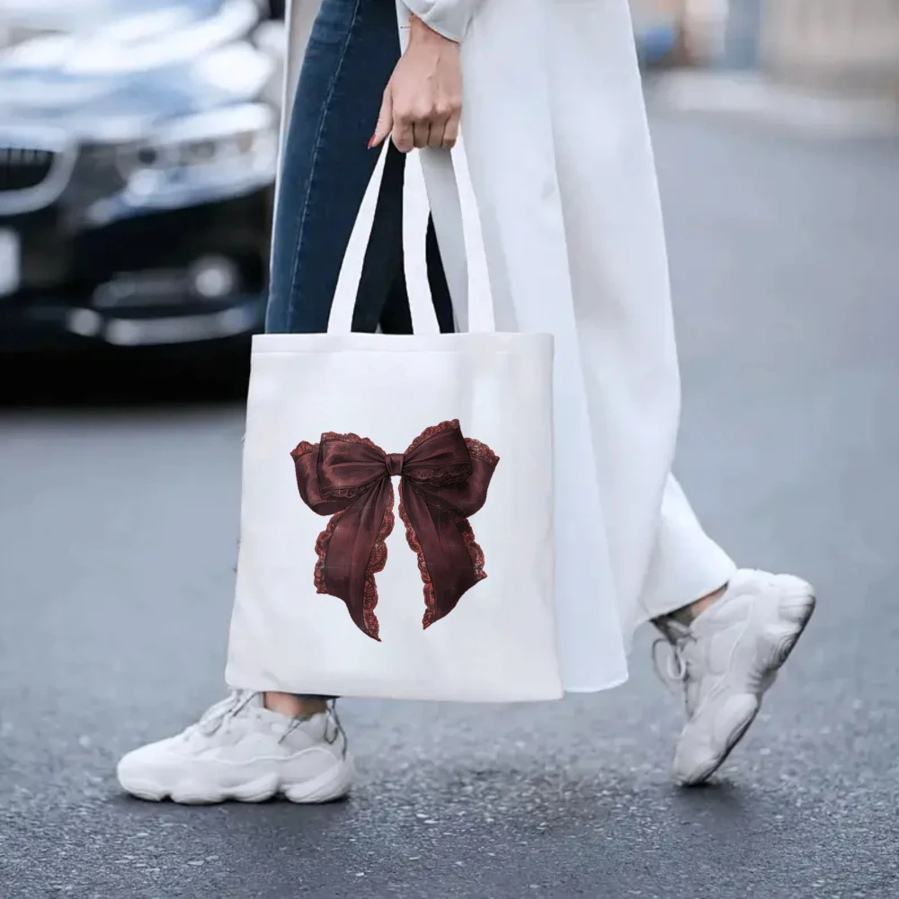 Minimalist Burgundy Bow Print White Canvas Tote Bag, Women Shoulder Bag, Coquette Aesthetic Handbag for Everyday Use
Minimalist Burgundy Bow Print White Canvas Tote Bag, Women Shoulder Bag, Coquette Aesthetic Handbag for Everyday Use