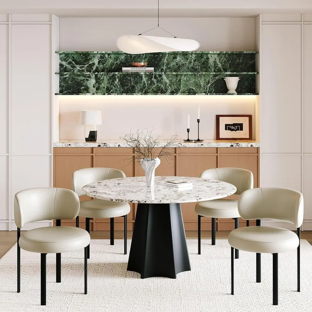 Set of 4 Beige Upholstered Leather Dining Chairs with Metal Legs, Spring Cushion and Curved Back for Comfortable Dining Rooms or
Set of 4 Beige Upholstered Leather Dining Chairs with Metal Legs, Spring Cushion and Curved Back for Comfortable Dining Rooms or