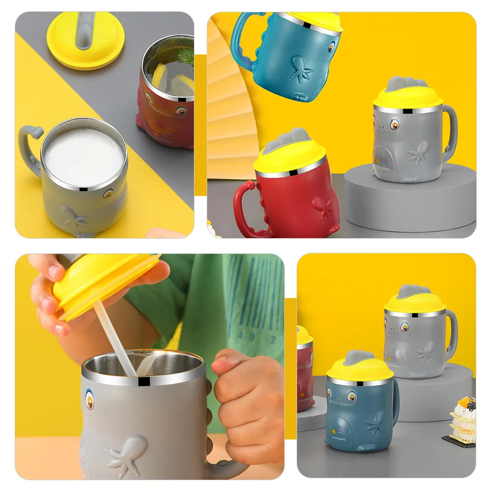 300Ml Kids Sippy Baby Dinosaur Training Cup Stainless Steel Handle Straw Cup For Toddler Portable Drinking Bottle Durable
300Ml Kids Sippy Baby Dinosaur Training Cup Stainless Steel Handle Straw Cup For Toddler Portable Drinking Bottle Durable