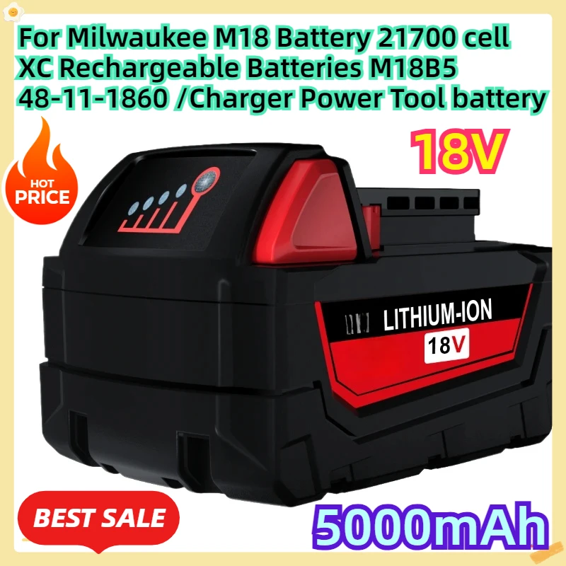 For Milwaukee M18 Battery 21700 cell XC Rechargeable Batteries M18B5 48-11-1860 /Charger Power Tool battery
For Milwaukee M18 Battery 21700 cell XC Rechargeable Batteries M18B5 48-11-1860 /Charger Power Tool battery