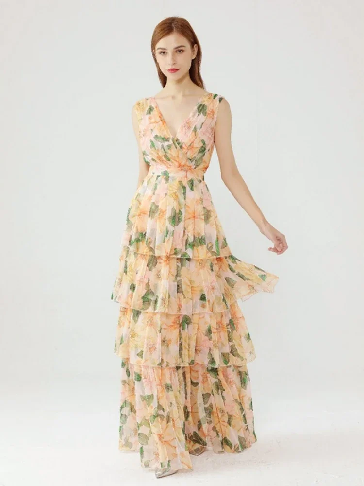 Sexy Sleeveless V Neck Floral Printed Maxi Dresses for Women Backless Yellow High Waist A-lineSummer Party Beach Club Dress
Sexy Sleeveless V Neck Floral Printed Maxi Dresses for Women Backless Yellow High Waist A-lineSummer Party Beach Club Dress