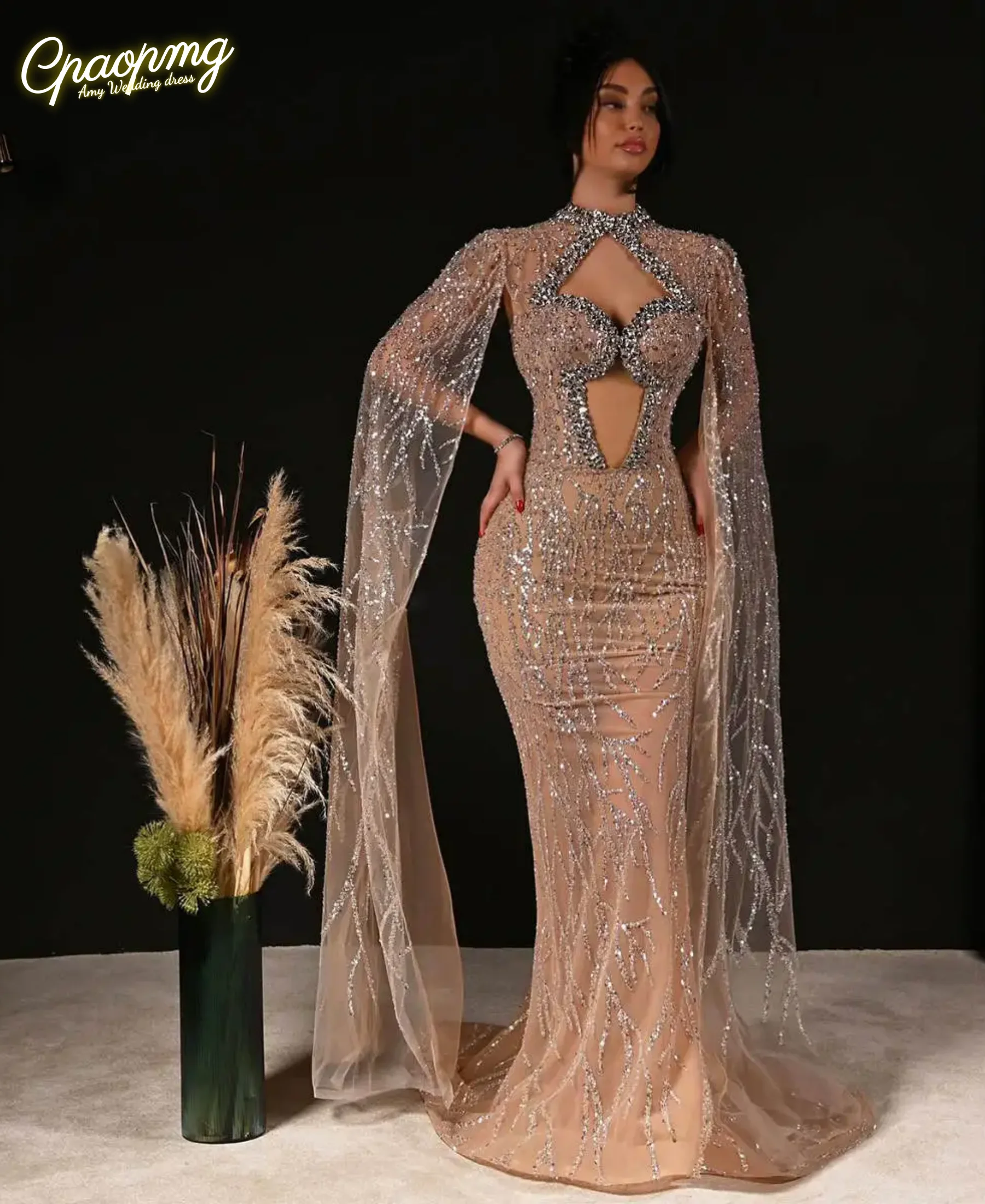 Customized Luxury Mermaid Evening Dresses For Women Sequins Crystal Gown High Collar Long Sleeves Dress Party Prom
Customized Luxury Mermaid Evening Dresses For Women Sequins Crystal Gown High Collar Long Sleeves Dress Party Prom