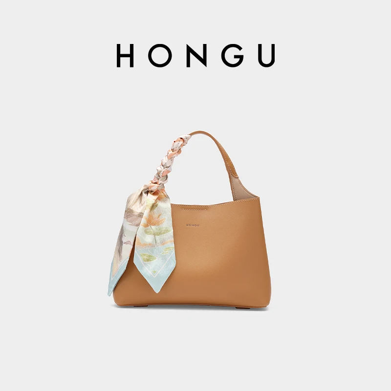 HONGU Woman Retro Solid Shoulder Bag Decorated With Silk Scarf Cowhide Bucket Bag Casual Shopping Bag High Quality H5136956 
HONGU Woman Retro Solid Shoulder Bag Decorated With Silk Scarf Cowhide Bucket Bag Casual Shopping Bag High Quality H5136956