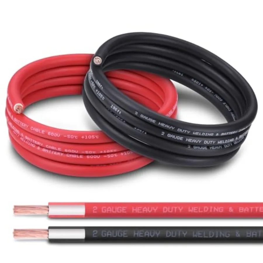 2 AWG Battery Cable 10FT Red+Black - 2 Gauge Pure Copper OFC Welding Cable Upgraded with Thicker Insulation - Higher Durability
2 AWG Battery Cable 10FT Red+Black - 2 Gauge Pure Copper OFC Welding Cable Upgraded with Thicker Insulation - Higher Durability