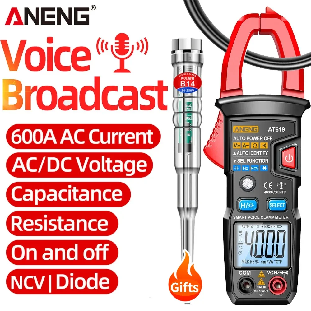 ANENG AT619 Smart Clamp Multimeter 600V Meter AC/DC Voltage Tester Ammeter Pliers Test Voltmeter Capacitance Ohm Current Tools
ANENG AT619 Smart Clamp Multimeter 600V Meter AC/DC Voltage Tester Ammeter Pliers Test Voltmeter Capacitance Ohm Current Tools